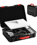 Waterproof Hard Case For Starlink Mini Kit with foam inserts and components, open view, black with red handle