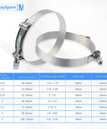 MaySpare two stainless steel T-bolt hose clamps, 108–116 mm inner diameter range for 4-inch hoses, angled front view