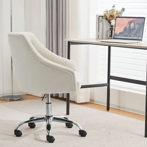 Soft Velvet Office Chair With 360 Degree Swivel And Height Adjustable Desk Chair Cushioned Seat Backrest And Armrests White