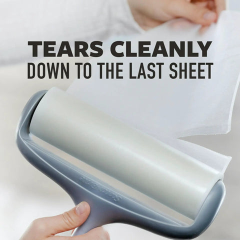Heavy Duty Lint Roller For Pet Hair And Debris Fifty Percent Stickier Extra Large Roll Perfect For Clothes Furniture Cars And Office Surfaces Sixty Adhesive Sheets Included For Deep Clean Every Mess showing tearable sheets