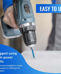 Amazon 6-piece diamond drill bit set for porcelain, ceramic, glass and tile; blue-coated bit in cordless drill, close-up view