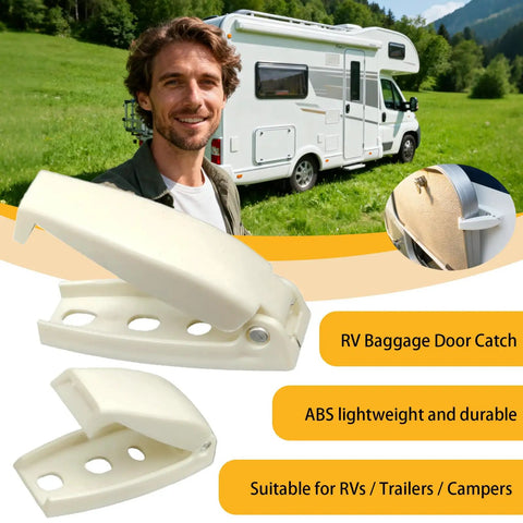 RV Baggage Door Catch Clips Latch For Camper Trailer And Motor Home White Rounded Compartment Door Hold Open Clip Set.