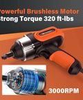 Corded One Half Inch Impact Wrench With Detent Ball Anvil, 320 Ft Lbs Max Torque, 12V Brushless Power Gun, Ultra Lightweight