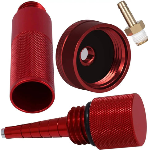 Red CNC fuel cap, funnel, and dipstick for Honda EU1000i EU2000i EU3000i, Extended Run Fuel Cap, No Mess Oil Change Funnel And Magnetic Dipstick In Red Aluminum For EU1000i EU2000i EU3000i Handi Generators Four Pack, Durable CNC Billet Aluminum Build