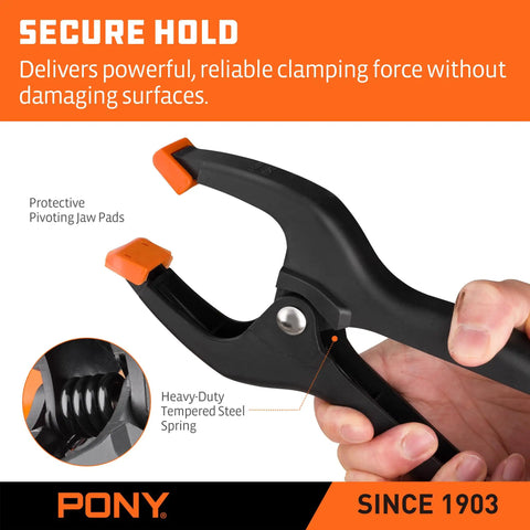 Heavy Duty Nylon Spring Clamp Set With Adjustable Jaw Pads, showing close-up of clamp with secure grip and pivoting pads