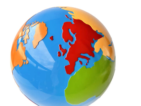 Montessori Color Globe 8.7 Inch Beechwood World Globe With Continent Outlines For Kid-Friendly Geography Learning And Classroom Materials