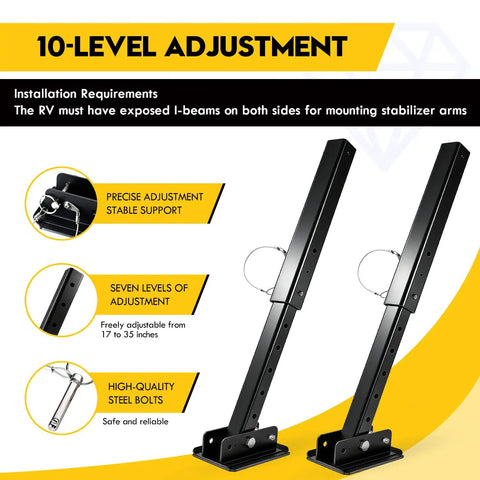 Heavy-Duty I-Beam Mount Stabilizer for RVs and Trailers with 10-level adjustment and carbon steel construction