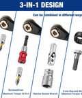 Slick 1/4 Inch Mini Ratchet Wrench Set With Magnetic Hex Bit Holder And Double Head Design showing 3-in-1 design with bits and wrenches.