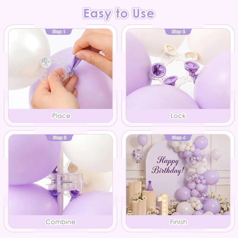 Step-by-step use of Spring Clamps Set 10 Pieces 3.5 Inch Clear Plastic Clips With 50 Balloon Clips For Balloon Arch Backdrop