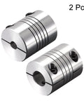 Two Pack Aluminum Helical Beam Motor Shaft Coupler Five Mm To Twelve Mm Bore Zero Backlash Spring Flex Design for DIY Pros, showing two aluminum couplers.