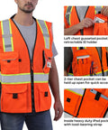Orange Mesh Reflective Safety Vest With ID Pocket And Padded Neck, Heavy Duty Construction, 3M Reflective Tape, Size XL, Side Pockets