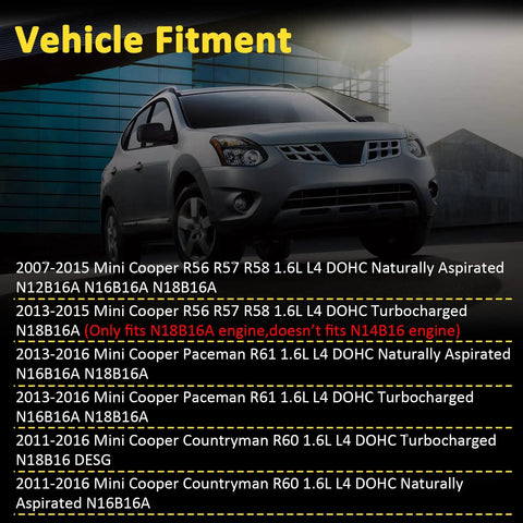 Vehicle compatibility list for Beefed Up Engine Timing Chain Kit With Camshaft Adjusters And VVT Sprockets for Mini Cooper.
