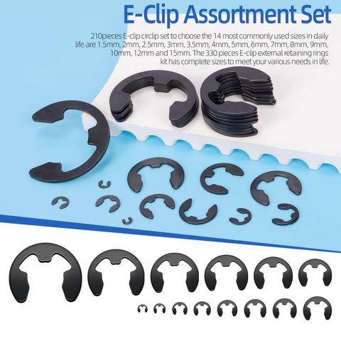 211 Piece E Clip Retaining Ring Set With 14 Sizes 65Mn Steel Heat Treated External Circlips With Tweezers For Gears