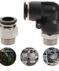 Check Out This Epic 6pc Set Of 3/8 Inch Pneumatic Air Hose Quick Release Fittings Featuring Straight And Elbow Connectors For Easy Push To Install Plus Repair Tasks Done Real Fast Without Leaks, black metal fittings