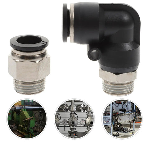 Check Out This Epic 6pc Set Of 3/8 Inch Pneumatic Air Hose Quick Release Fittings Featuring Straight And Elbow Connectors For Easy Push To Install Plus Repair Tasks Done Real Fast Without Leaks, black metal fittings