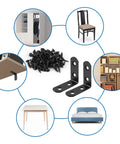 16 Piece Stainless Steel L Bracket Corner Brace Set With 64 Screws, 90 Degree Right Angle Supports, Black Finish, for furniture