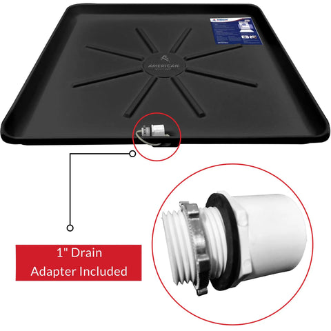 Heavy Duty Washing Machine Drain Pan With One Inch Drain Adapter Included For Leak Proof Floor Protection In Rust Resistant Plastic