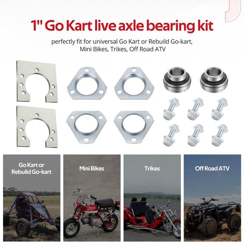 Rear Live Axle Bearing Kit 1 Inch Universal Fit For Go Karts Mini Bikes Trikes And Off Road ATVs with hardware components