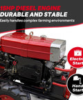 15HP Mini Tractor With Dual Electric And Manual Start For All Weather Reliability showcasing diesel engine close-up