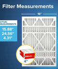 4 Pack Pleated Air Filter 15.88 X 24.56 X 4.31 In MERV 11 MPR 1000 dimensions image with box