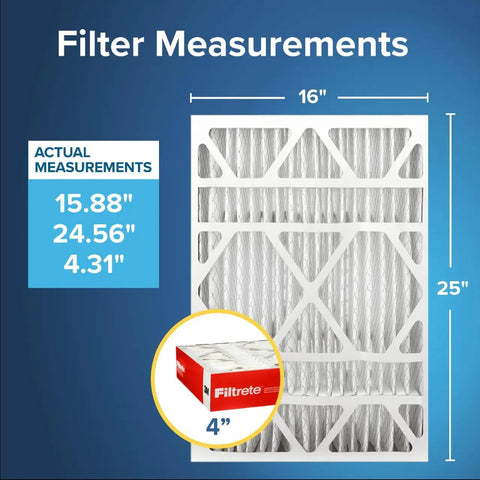 4 Pack Pleated Air Filter 15.88 X 24.56 X 4.31 In MERV 11 MPR 1000 dimensions image with box