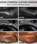 Before and after using Leather Recoloring Balm 3.53 Oz Quick Dry Repair Cream For Furniture Couches And Car Seats Instant Color Refresh No More Scratches Or Fades Waterproof Restorer Black Leather Durable Flexible Finish That Stays Put on scratched black leather and brown leather furniture.