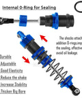 Beefed Up Big Bore Aluminum RC Shocks Upgrade Kit For One Sixteenth Mini Maxx 4WD And Mini XRT VXL Three S Trucks navy blue close-up