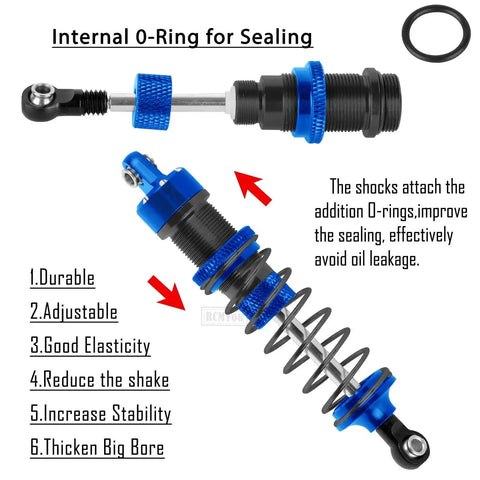 Beefed Up Big Bore Aluminum RC Shocks Upgrade Kit For One Sixteenth Mini Maxx 4WD And Mini XRT VXL Three S Trucks navy blue close-up