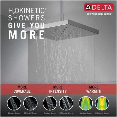 12-Inch Square Rain Shower Head With H2Okinetic Technology, 1.75 GPM, Universal Showering, Lumicoat Chrome Finish
