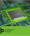 Close-up of Intelligent Power chip on circuit board with glowing effect, showcasing advanced technology.