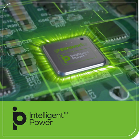 Close-up of Intelligent Power chip on circuit board with glowing effect, showcasing advanced technology.