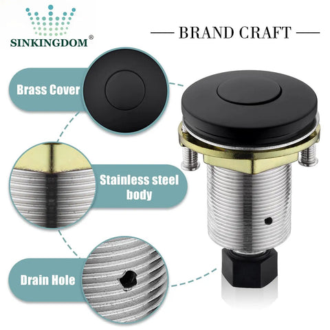 Garbage Disposal SinkTop Air Switch Kit With Matte Black Button and Stainless Steel Body, Brass Build, No Fuss Install