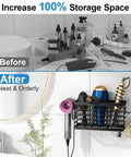Before and after use of Three In One Hair Tool Organizer And Universal Hair Dryer Holder Upgraded 2026 in a bathroom setting