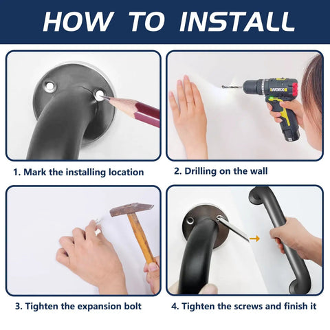 How to install Heavy Duty 12 Inch Black Metal Handrails for Indoor and Outdoor Safety with step-by-step installation guide.