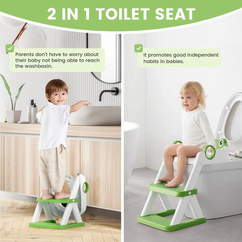 Chill No Fuss Toddler Potty Training Seat Doubles As Adjustable Step Stool Two In One Bathroom Helper With Cozy Waterproof Cushion And Rock Solid Non Slip Base For Stress Free Big Kid Swaps