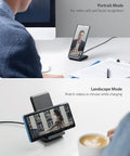 Wireless Charging Stand For Galaxy And iPhone Qi Certified 10W Fast Charging For Samsung Galaxy 7.5W For iPhone No AC Adapter Included Easy Desk Or Nightstand Setup used in portrait and landscape modes on a desk