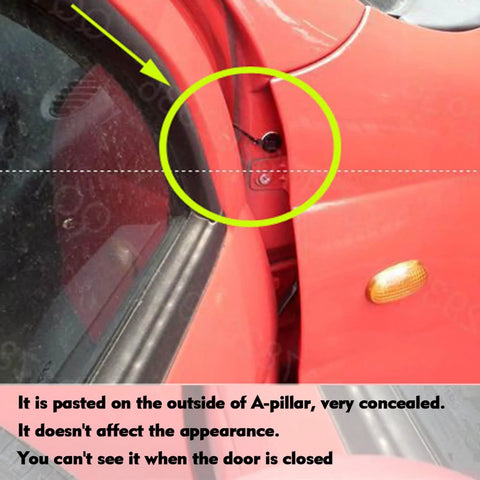 Shkalacar digital thermometer and clock car gauge; small round black sensor mounted on outside of the A-pillar near door