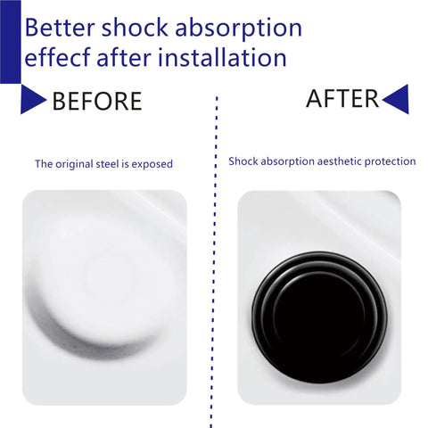 Before and after comparison of Heavy Duty Silicone Car Door Dampers 20 Pack showing shock absorption and aesthetic protection.