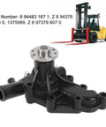 Heavy Duty Engine Coolant Water Pump To Keep Your Rig Running Smooth When You Push It Hard And Direct Fit Replacement For Hyster 4.3L Forklift And Isuzu C240 With Oe 8-94483-167-1, black pump with mounting flange.