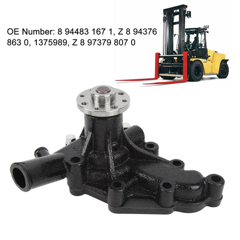 Heavy Duty Engine Coolant Water Pump To Keep Your Rig Running Smooth When You Push It Hard And Direct Fit Replacement For Hyster 4.3L Forklift And Isuzu C240 With Oe 8-94483-167-1, black pump with mounting flange.