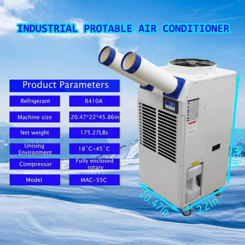 Built Tough Industrial Portable Air Conditioner Crushes That Summer Heat In Warehouses And Workshops 110V 18700BTU, 45.86in tall.