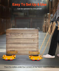Wooden crate on Beefy 4 Pack Heavy Duty Machinery Skates Dollies for moving up to 17,637 lbs in warehouse setting