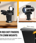 Dovetail Finder Bracket For Finderscopes And Red Dot Sights with 21mm mounts on wooden surface, Picatinny rail compatible.