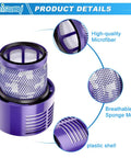 2 Pack V10 Vacuum Replacement Filters With Cleaning Brush Included Compatible With V10 Cyclone Series V10 Animal V10 Absolute V10 Total Clean SV12 Part 96908201 with detailed microfiber and mesh features