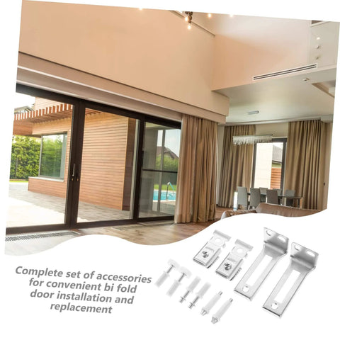 Image of 1Set Bifold Door Hardware Kit for Sliding Doors With Roller Replacement Parts and Durable Track System laid out in a room.