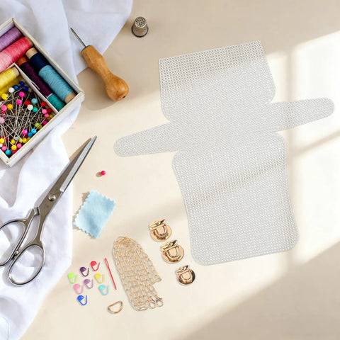Three Sets Plastic Mesh Sheet Purse Making Kit With Metal Accessories For DIY Bag Crafting, Crochet, Quilting And Sewing Projects, Easy To Personalize And Create Dope, Unique Handbags. plastic mesh sheets, metal clasps, sewing tools