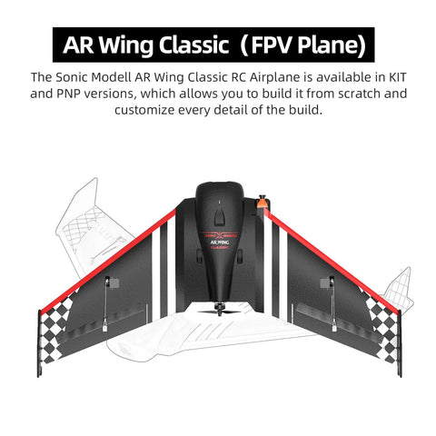 Sonic Modell AR Wing FPV RC Airplane For Adults With 900mm Wingspan, Easy Control PNP Version Black, shown in front view.