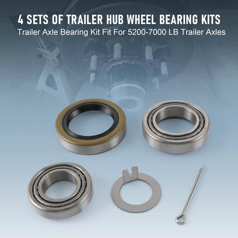 Heavy Duty Trailer Hub Bearing Kit For 5200-7000 Lb Tandem Axles, Set Of 4, visible bearings and washers
