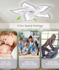 2 In 1 Modern Ceiling Fan With Lights Remote App Control Flush Mount LED Dimmable Lighting White Finish For Living Room