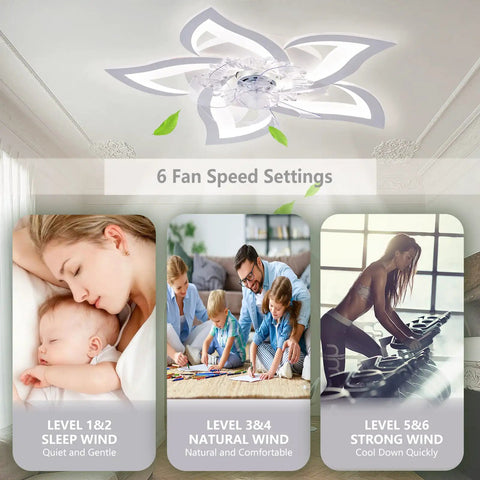 2 In 1 Modern Ceiling Fan With Lights Remote App Control Flush Mount LED Dimmable Lighting White Finish For Living Room
